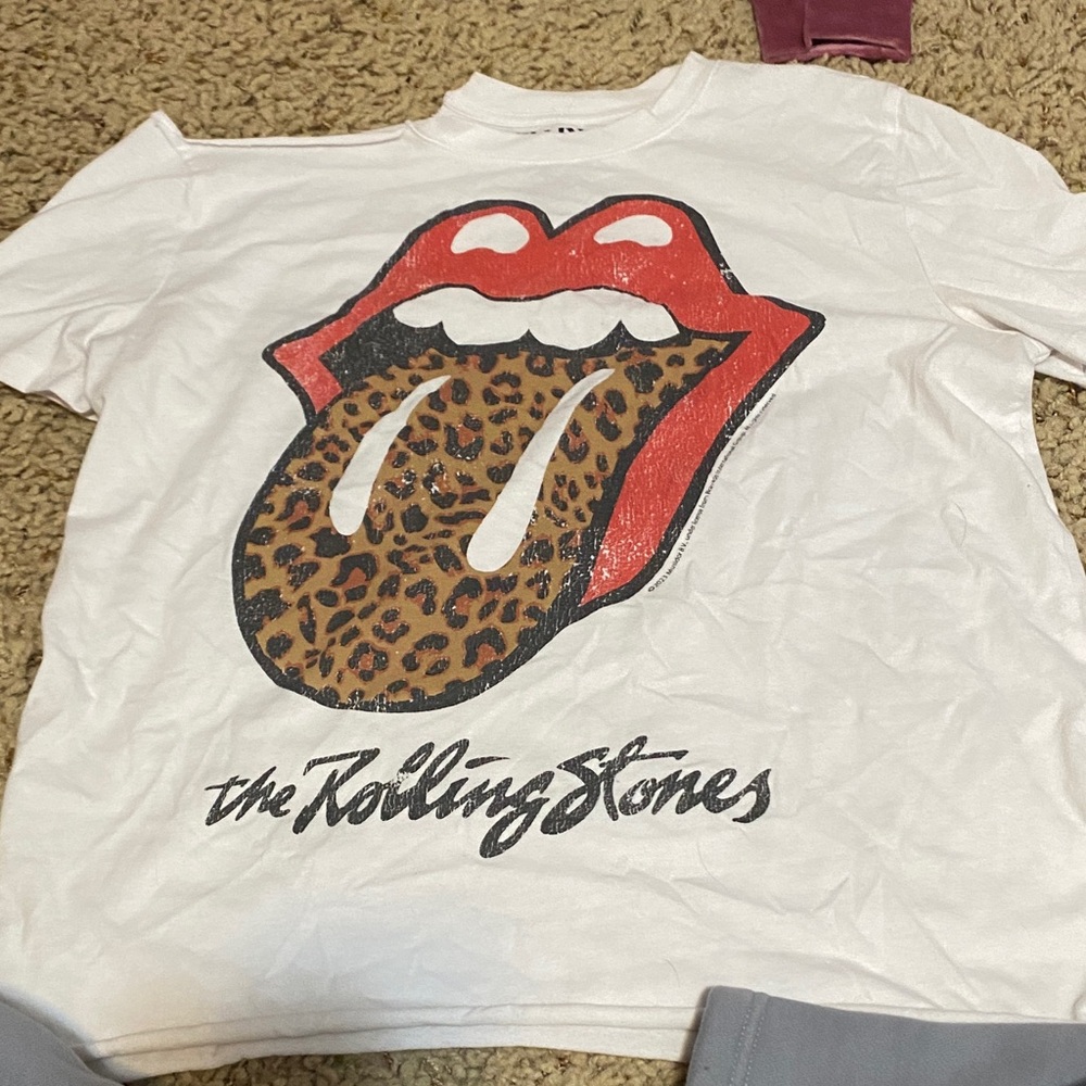 The Rolling Stones White and Red Off The Shoulder T-Shirt